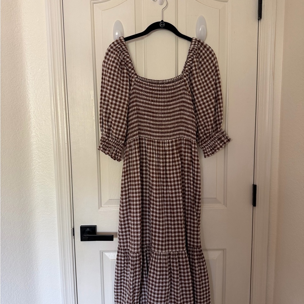 MADEWELL BROWN GINGHAM DRESS - SIZE L